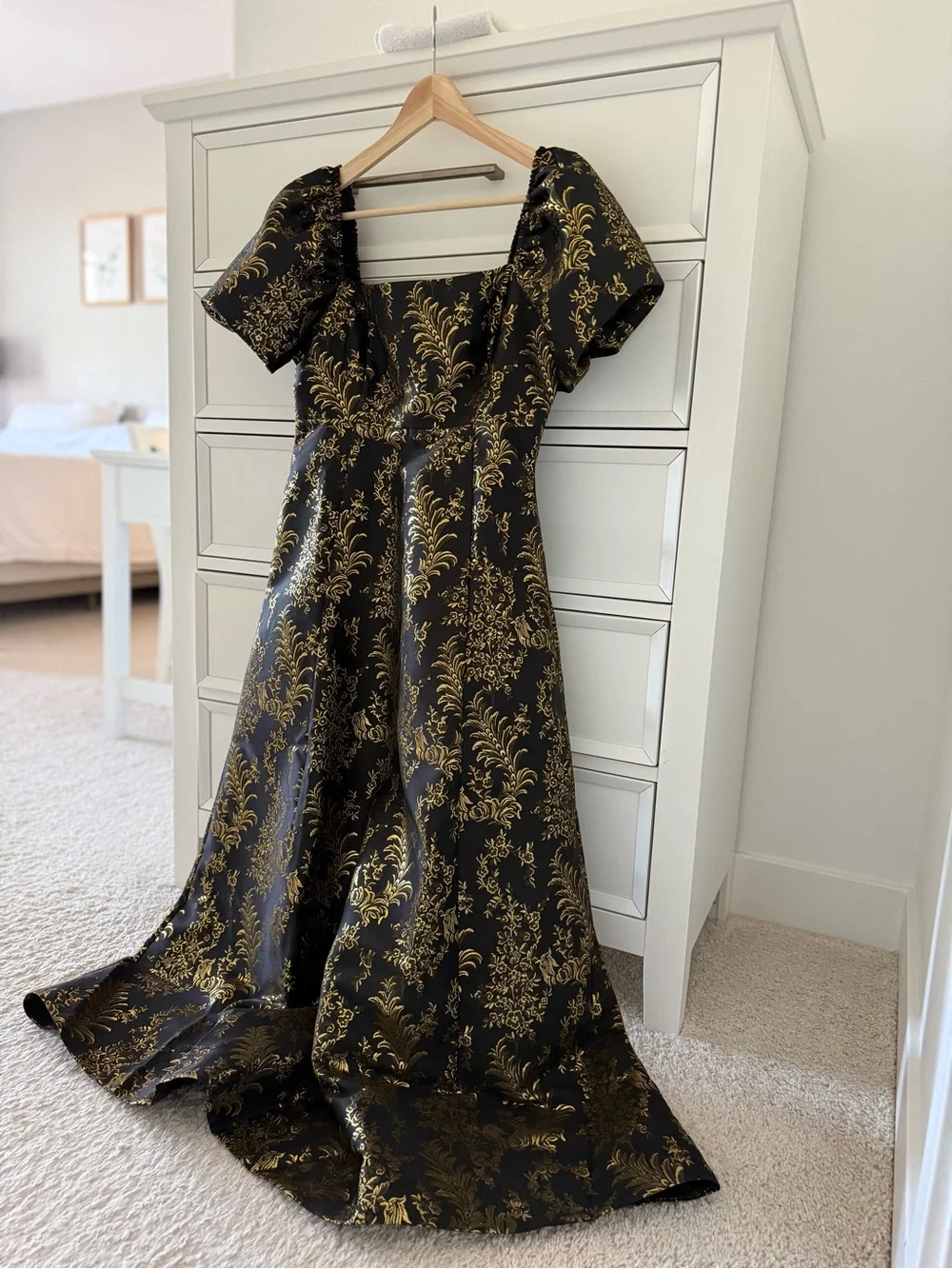 Hill House The Matilda in Black Gold Bird Brocade Smocked Dress size M - Picture 5 of 5